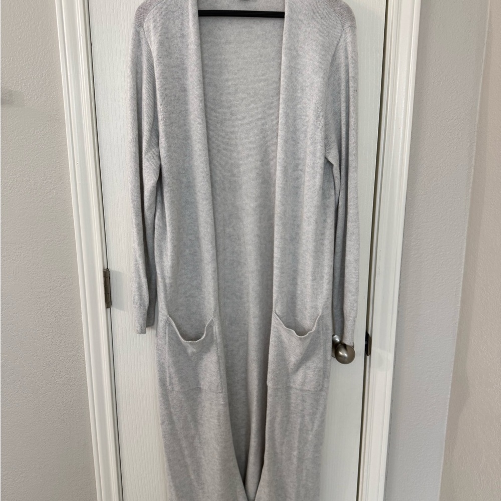 Gray Open Front Long Cardigan Sweater